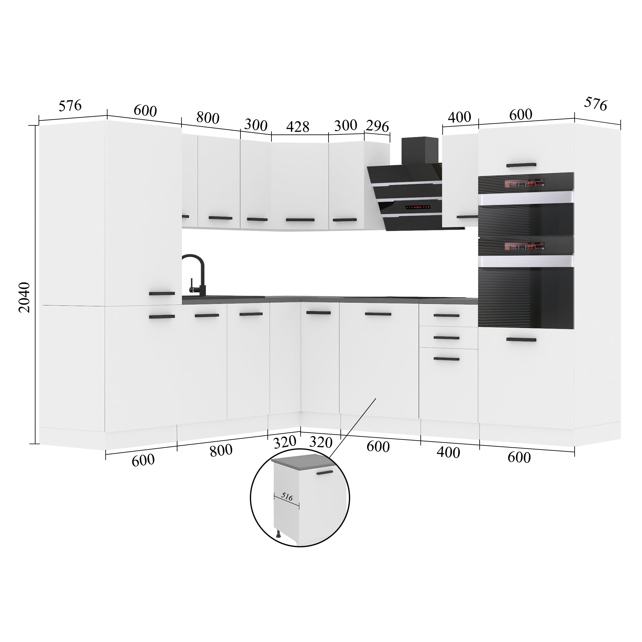 Meble kuchenne Premium Full Version 480 cm białe mat bez blatu Producent TOR STACY/0/WT/WT/0/B1
