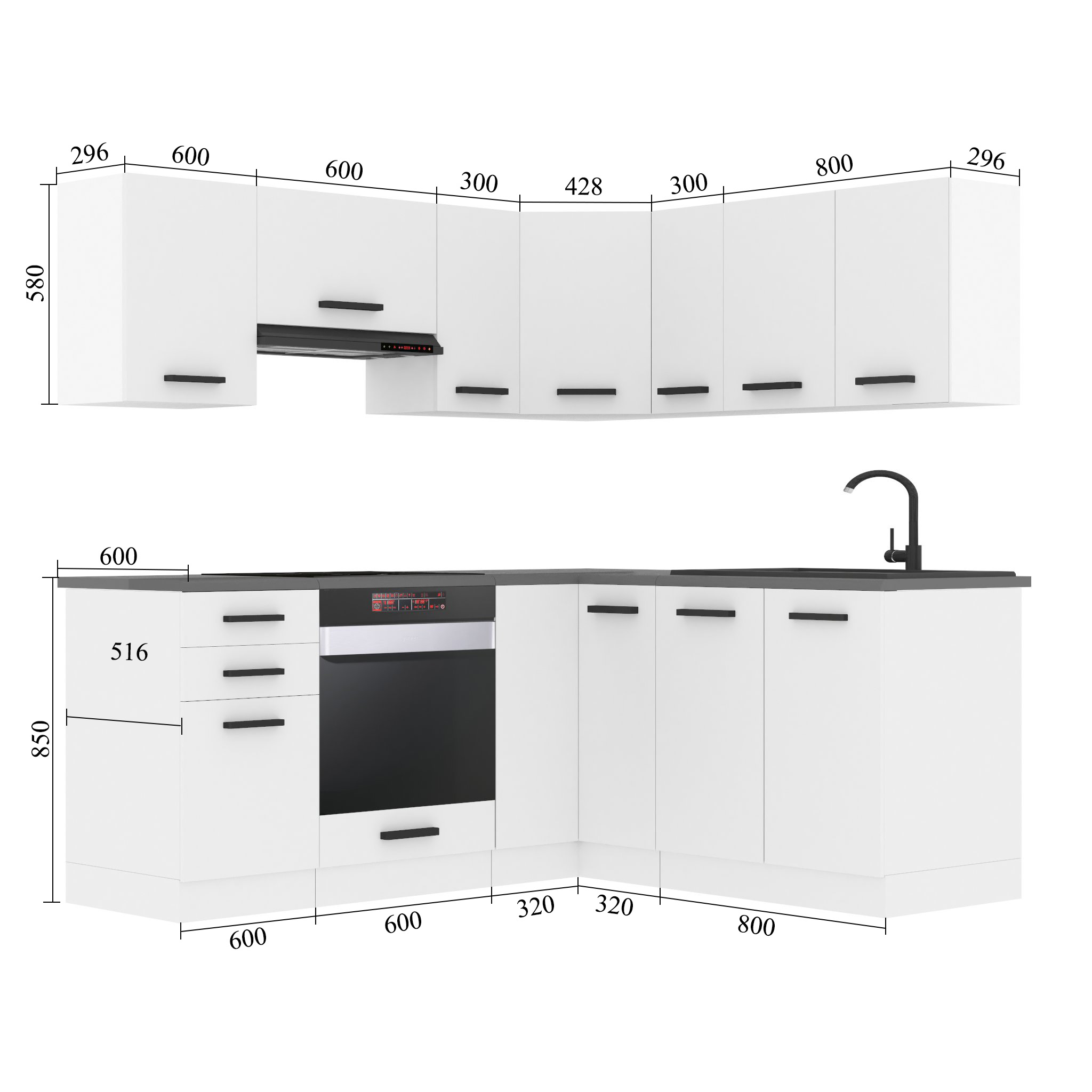 Meble kuchenne Premium Full Version 380 cm białe połysk bez blatu Producent INF SARAH/1/WT/W/0/B1