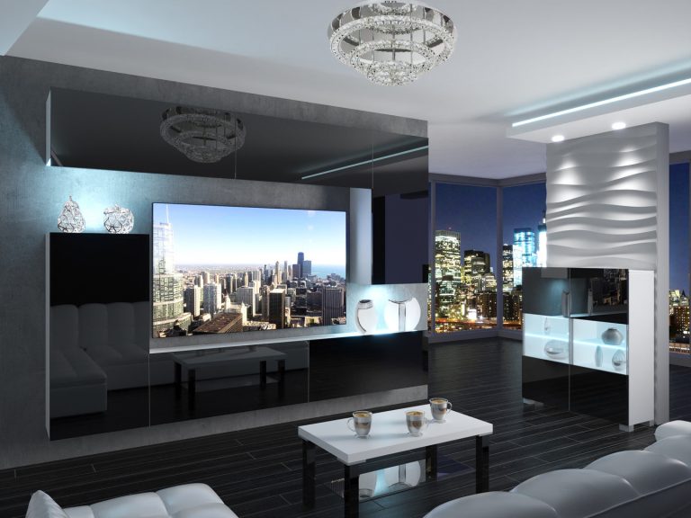 Meblościanka 250 cm TV/RTV czarna połysk Producent IMP 8/5/W/B/0/0