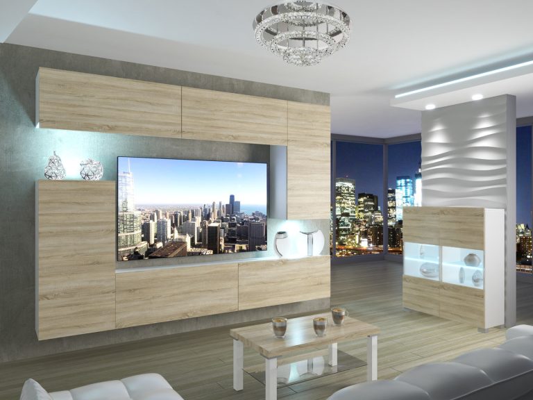 Meblościanka 250 cm TV/RTV dębowa dąb wotan dąb sonoma Producent IMP 8/5/W/DS/0/0