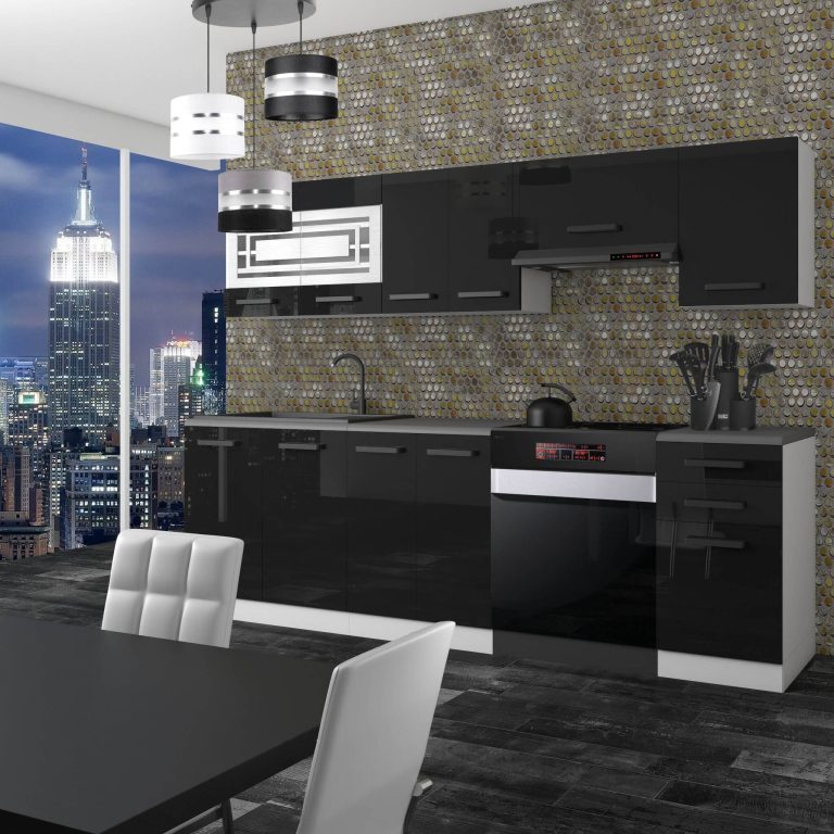 Meble kuchenne Premium Full Version 240 cm czarne połysk bez blatu Producent INF LILY/0/WT/B/0/B1