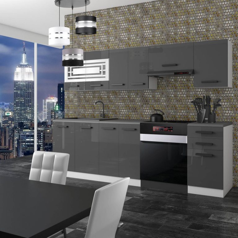 Meble kuchenne Premium Full Version 240 cm szare połysk bez blatu Producent INF LILY/0/WT/S/0/B1