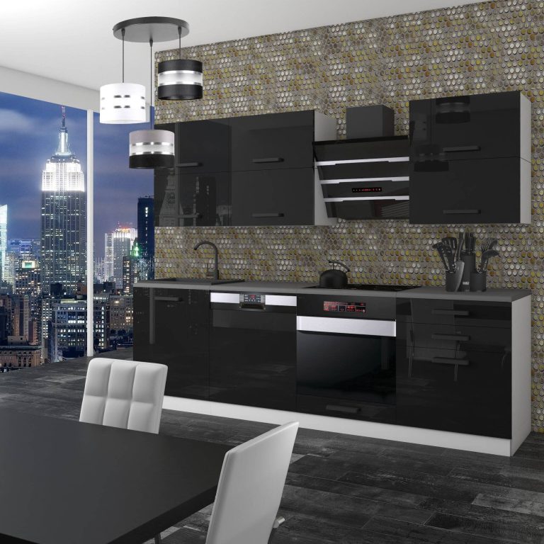 Meble kuchenne Premium Full Version 240 cm czarne połysk bez blatu Producent INF MADISON/0/WT/B/0/B1