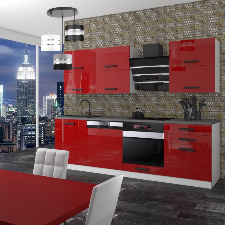 Meble kuchenne Premium Full Version 240 cm czerwone połysk bez blatu Producent INF MADISON/0/WT/R/0/B1