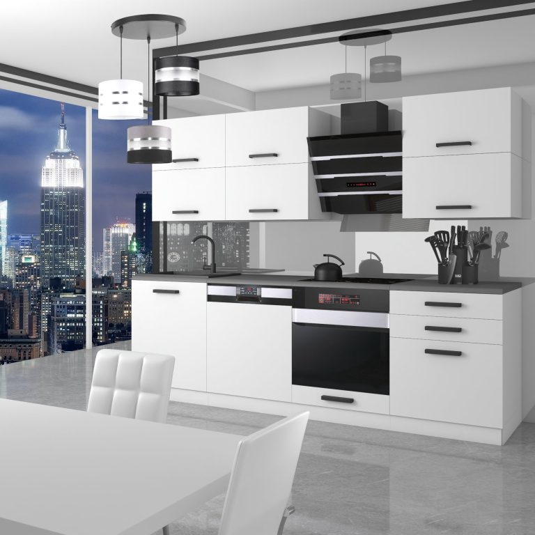 Meble kuchenne Premium Full Version 240 cm białe mat z blatem Producent TOR MADISON/0/WT/WT/B/B1