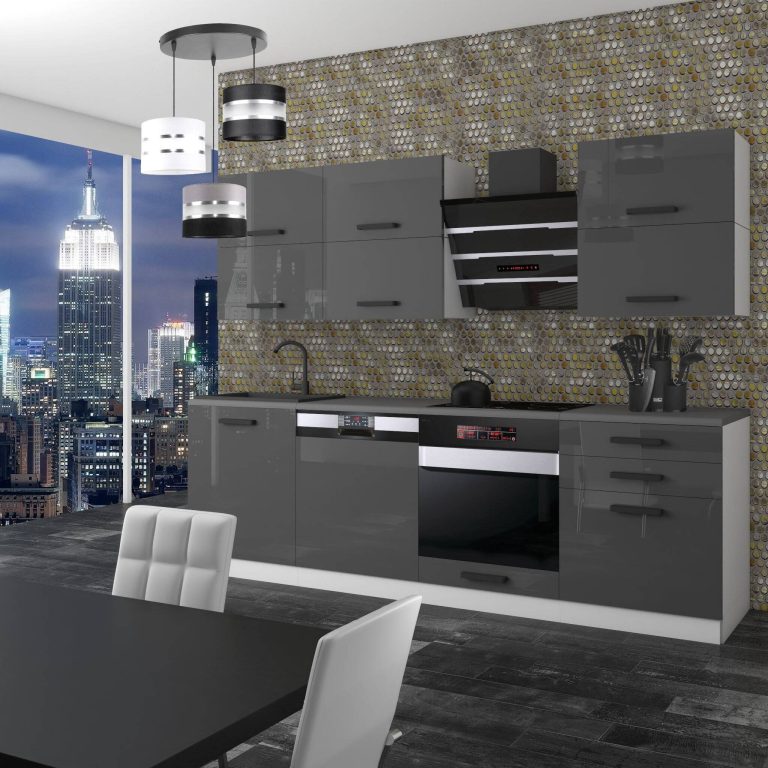 Meble kuchenne Premium Full Version 240 cm szare połysk z blatem Producent INF MADISON/0/WT/S/B/B1