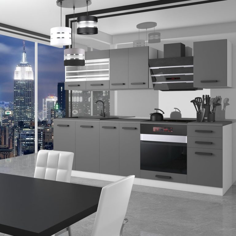 Meble kuchenne Premium Full Version 240 cm szare antracyt grafitowe bez blatu Producent TOR MARGARET/0/WT/SR/0/B1