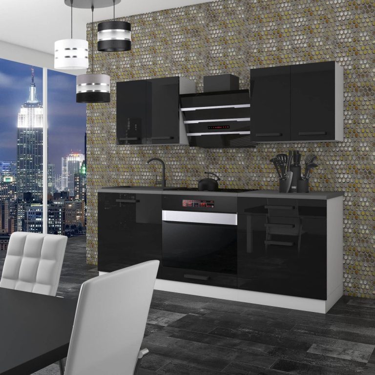 Meble kuchenne Premium Full Version 180 cm czarne połysk bez blatu Producent INF MARY/0/WT/B/0/B1