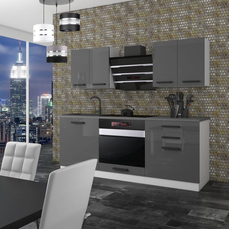 Meble kuchenne Premium Full Version 180 cm szare połysk bez blatu Producent INF MARY/0/WT/S/0/B1