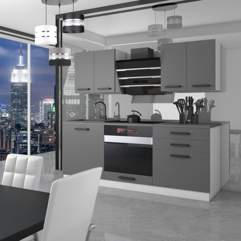 Meble kuchenne Premium Full Version 180 cm szare antracyt grafitowe z blatem Producent TOR MARY/0/WT/SR/B/B1