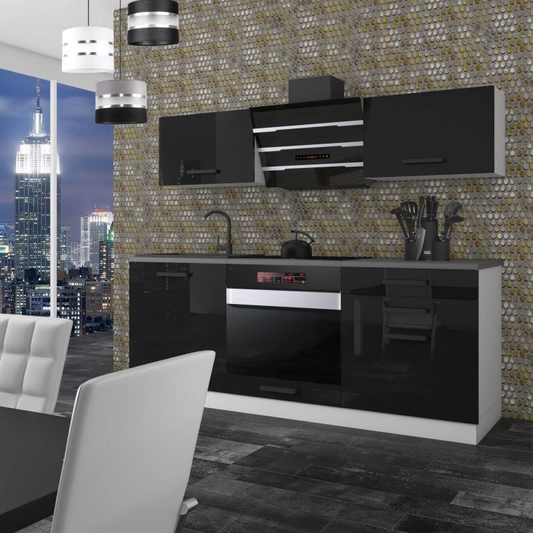 Meble kuchenne Premium Full Version 180 cm czarne połysk z blatem Producent INF SOPHIA/0/WT/B/B/B1