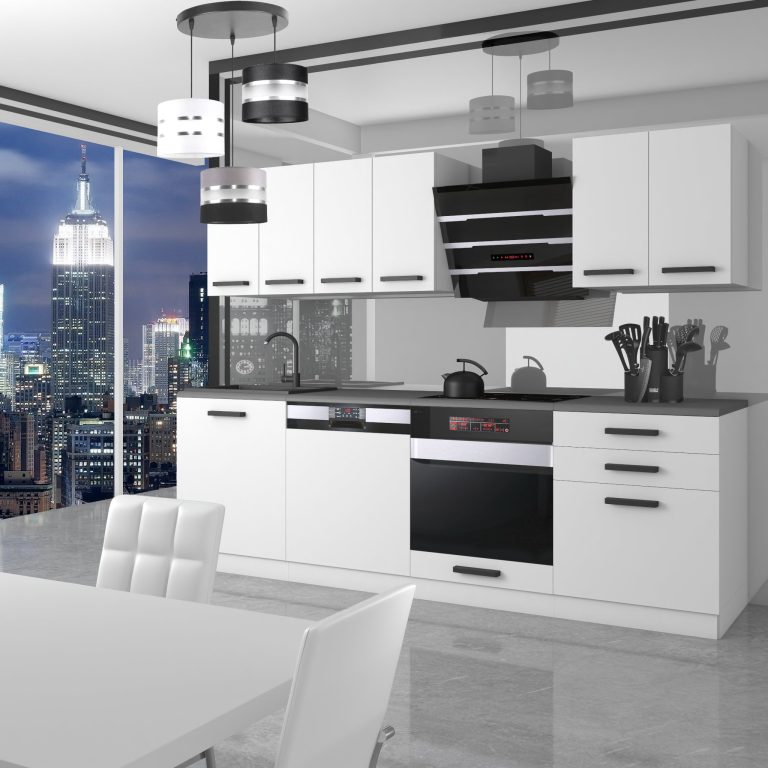 Meble kuchenne Premium Full Version 240 cm białe mat z blatem Producent TOR SUSAN/0/WT/WT/B/B1