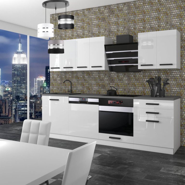 Meble kuchenne Premium Full Version 240 cm białe połysk z blatem Producent INF SUSAN/0/WT/W/B/B1