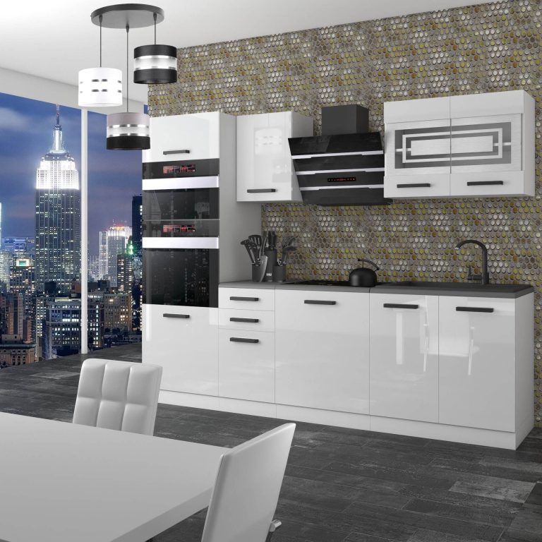 Meble kuchenne Premium Full Version 240 cm białe połysk bez blatu Producent INF TRACY/0/WT/W/0/B1