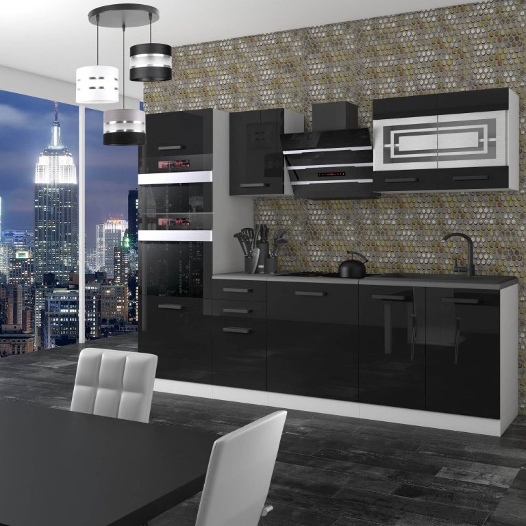 Meble kuchenne Premium Full Version 240 cm czarne połysk bez blatu Producent INF TRACY/0/WT/B/0/B1