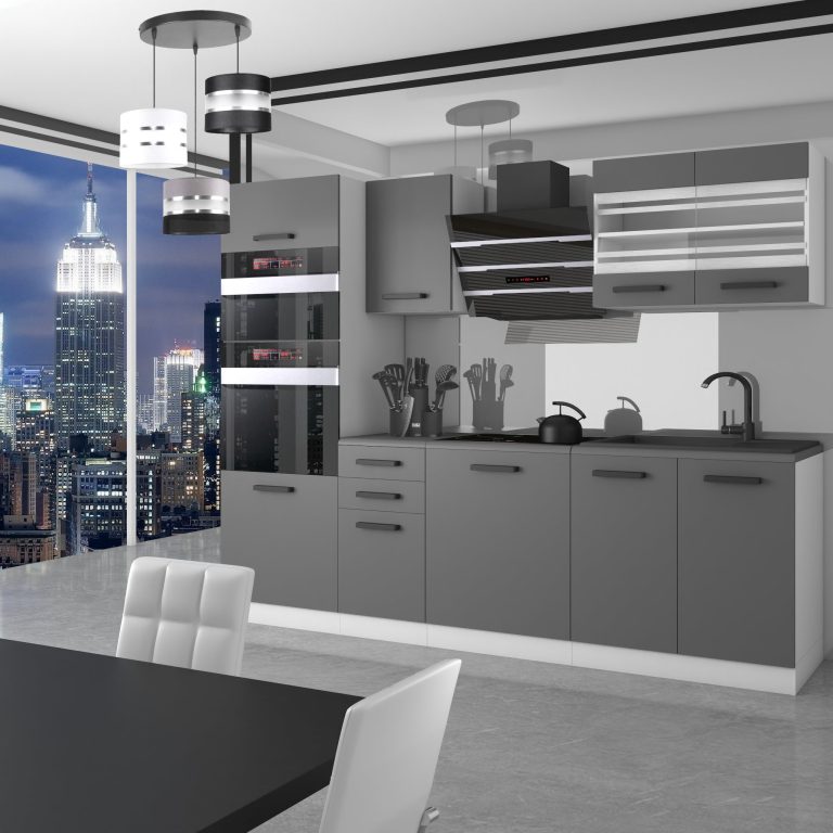 Meble kuchenne Premium Full Version 240 cm szare antracyt grafitowe z blatem Producent TOR TRACY/0/WT/SR/B/B1