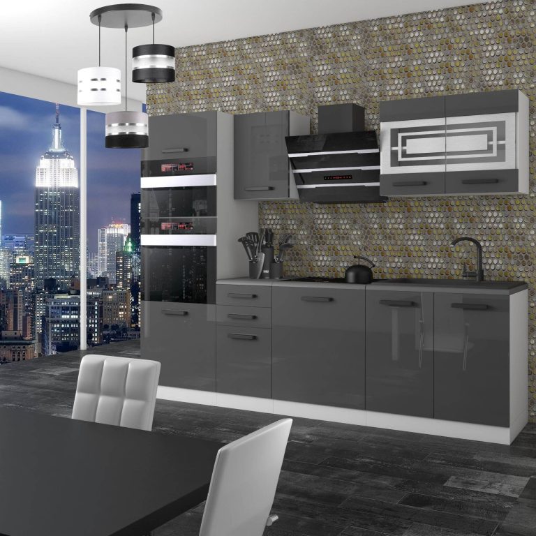 Meble kuchenne Premium Full Version 240 cm szare połysk z blatem Producent INF TRACY/0/WT/S/B/B1