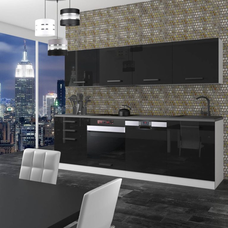 Meble kuchenne Premium Full Version 240 cm czarne połysk bez blatu Producent INF ALICE/0/WT/B/0/ B1