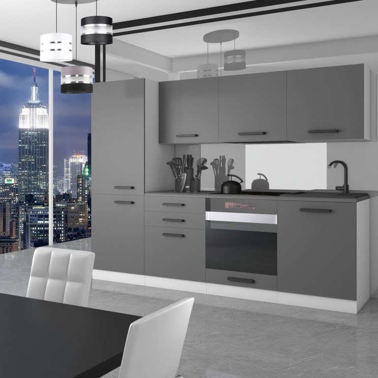 Meble kuchenne Premium Full Version 240 cm szare antracyt grafitowe bez blatu Producent TOR SANDY/0/WT/SR/0/B1