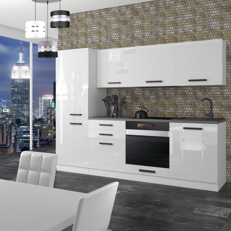 Meble kuchenne Premium Full Version 240 cm białe połysk bez blatu Producent INF SANDY/0/WT/W/0/B1