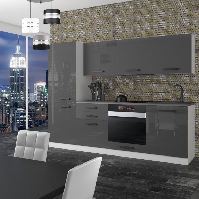 Meble kuchenne Premium Full Version 240 cm szare połysk bez blatu Producent INF SANDY/0/WT/S/0/B1