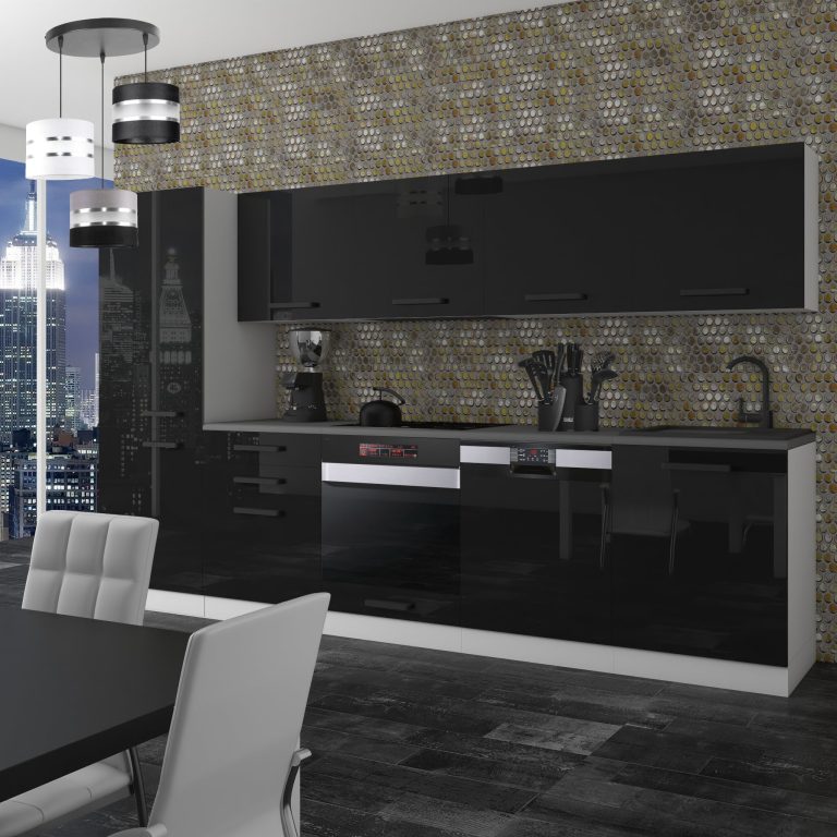 Meble kuchenne Premium Full Version 300 cm czarne połysk bez blatu Producent INF ROSE/0/WT/B/0/B1