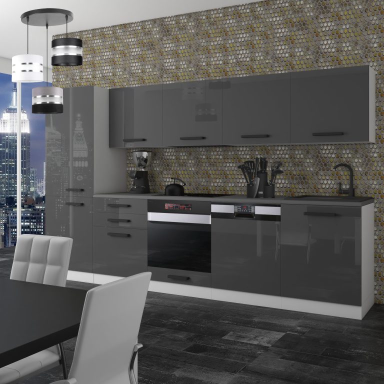 Meble kuchenne Premium Full Version 300 cm szare połysk bez blatu Producent INF ROSE/0/WT/S/0/B1