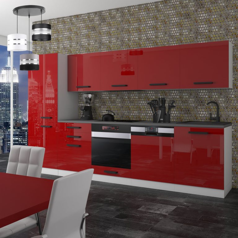 Meble kuchenne Premium Full Version 300 cm czerwone połysk bez blatu Producent INF ROSE/0/WT/R/0/B1