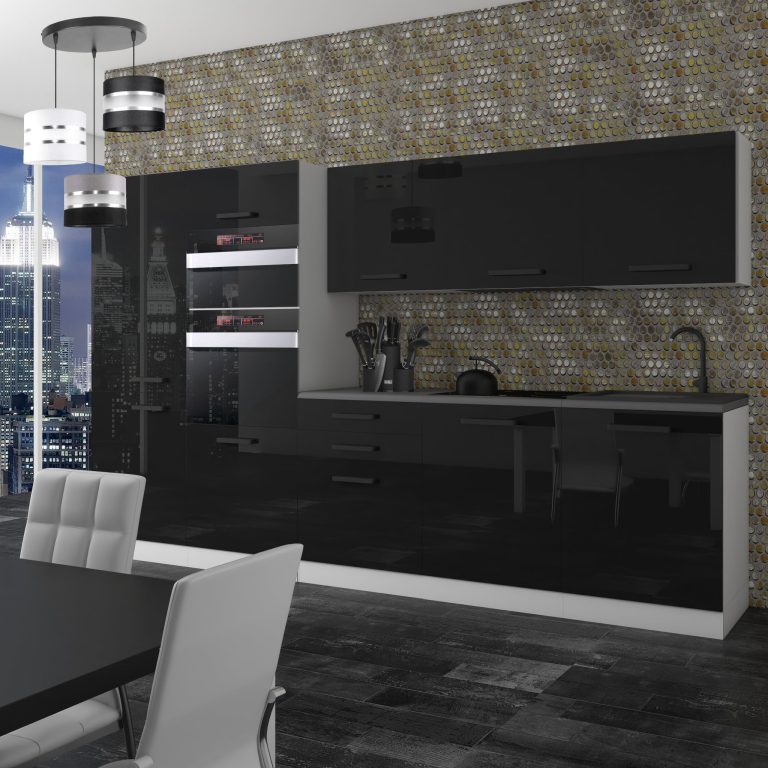 Meble kuchenne Premium Full Version 300 cm czarne połysk z blatem Producent INF GRACE/0/WT/B/B/B1