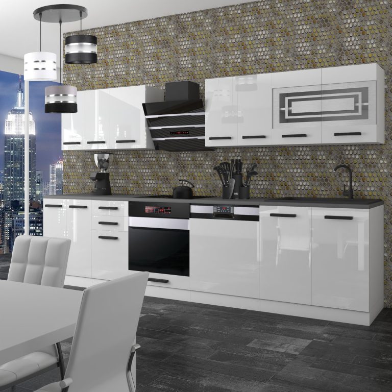 Meble kuchenne Premium Full Version 300 cm białe połysk bez blatu Producent INF LUCY/0/WT/W/0/B1
