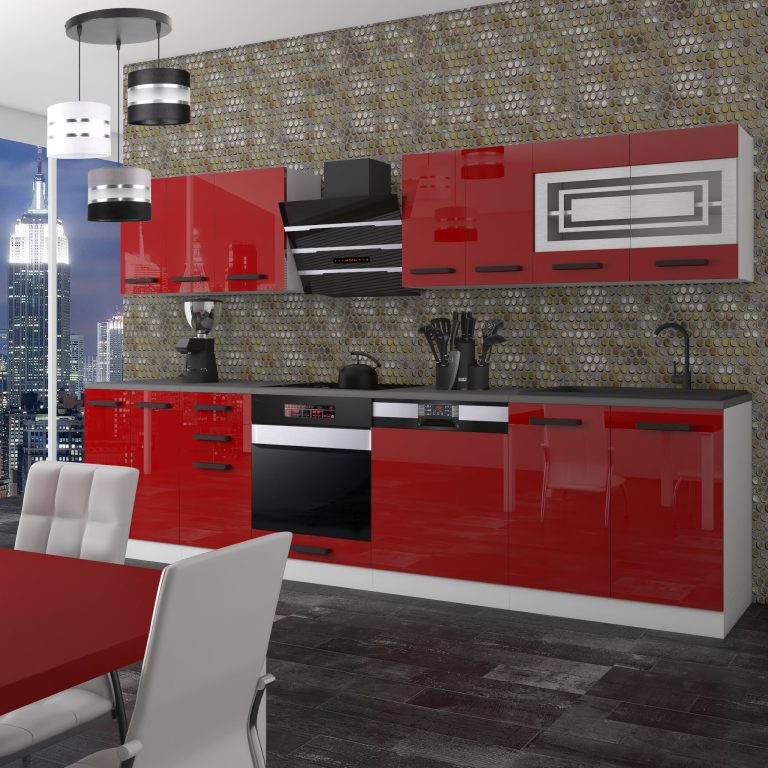 Meble kuchenne Premium Full Version 300 cm czerwone połysk bez blatu Producent INF LUCY/0/WT/R/0/B1