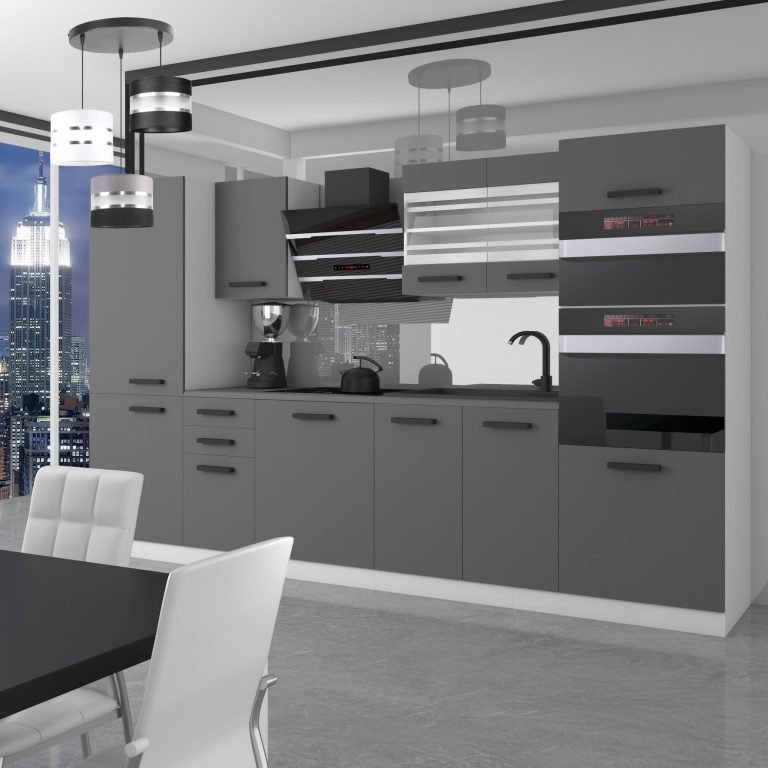 Meble kuchenne Premium Full Version 300 cm szare antracyt grafitowe bez blatu Producent TOR MILA/0/WT/SR/0/B1