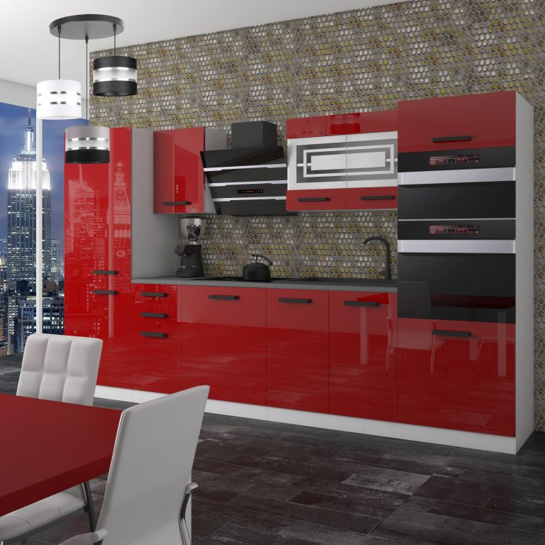 Meble kuchenne Premium Full Version 300 cm czerwone połysk bez blatu Producent INF MILA/0/WT/R/0/B1