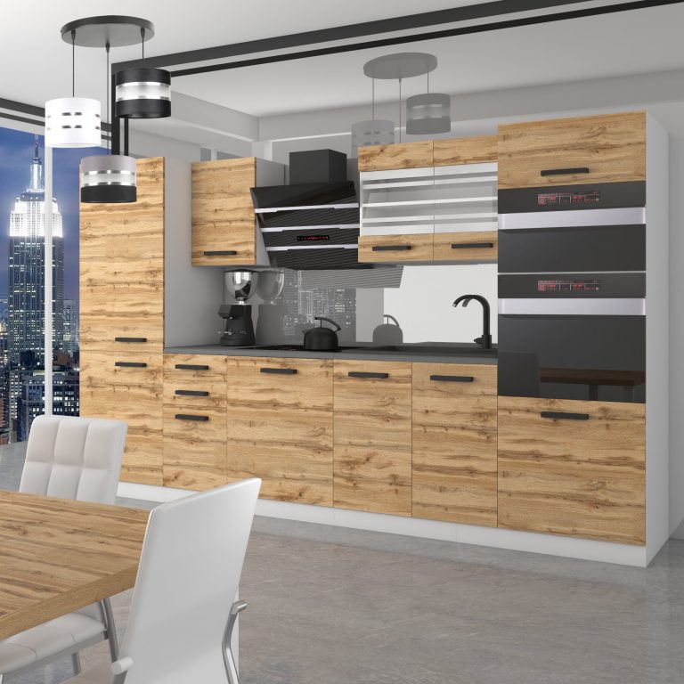 Meble kuchenne Premium Full Version 300 cm dębowe dąb wotan dąb sonoma z blatem Producent TOR MILA/0/WT/DW/B/B1