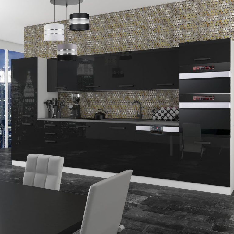 Meble kuchenne Premium Full Version 360 cm czarne połysk bez blatu Producent INF NAOMI/0/WT/B/0/B1