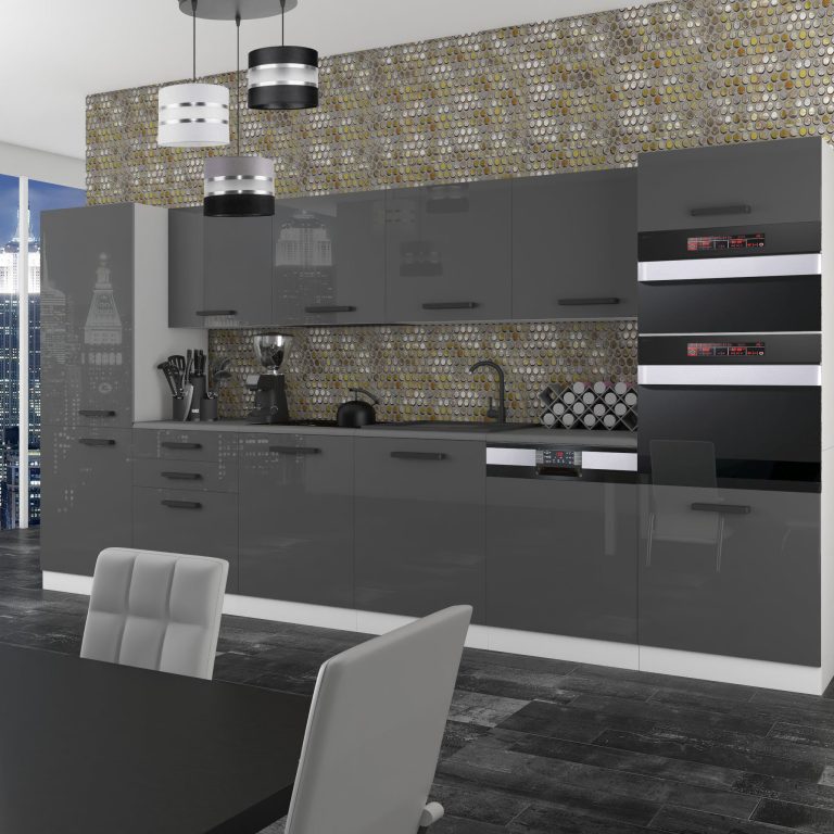 Meble kuchenne Premium Full Version 360 cm szare połysk z blatem Producent  INF NAOMI/0/WT/S/B/B1