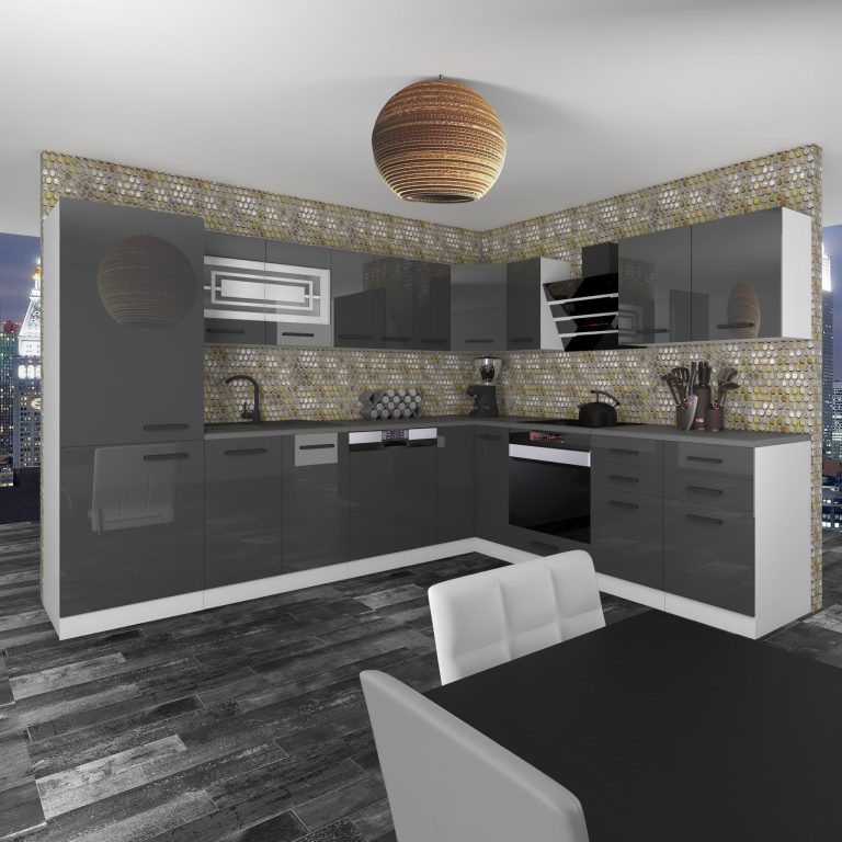 Meble kuchenne Premium Full Version 520 cm szare połysk bez blatu Producent INF JULIE/0/WT/S/0/B1