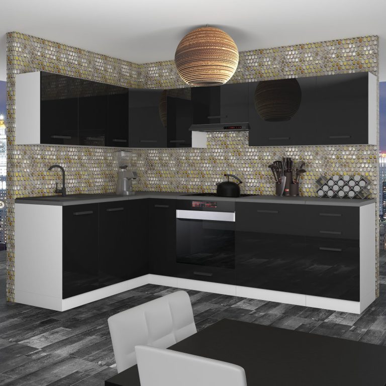 Meble kuchenne Premium Full Version 420 cm czarne połysk bez blatu Producent INF JANET/0/WT/B/0/B1