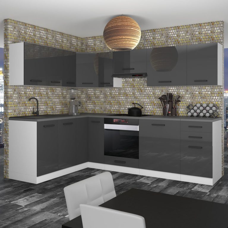 Meble kuchenne Premium Full Version 420 cm szare połysk bez blatu Producent INF JANET/0/WT/S/0/B1