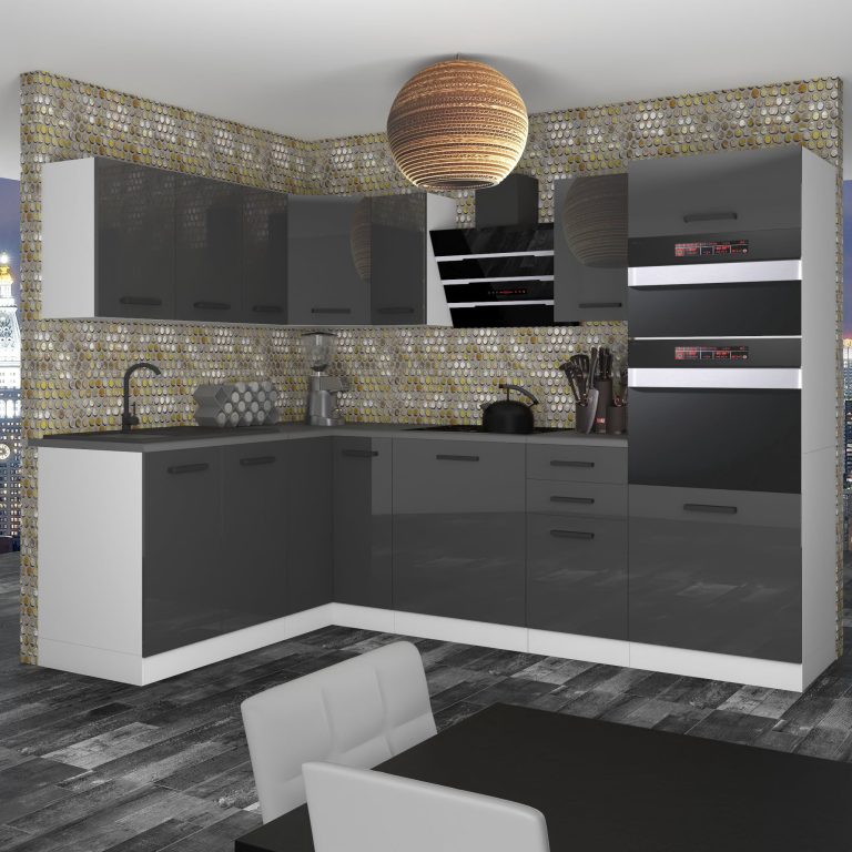 Meble kuchenne Premium Full Version 420 cm szare połysk bez blatu Producent INF MELANIE/0/WT/S/0/B1