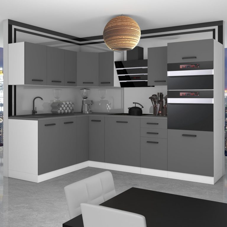 Meble kuchenne Premium Full Version 420 cm szare antracyt grafitowe z blatem Producent TOR MELANIE/0/WT/SR/B/B1
