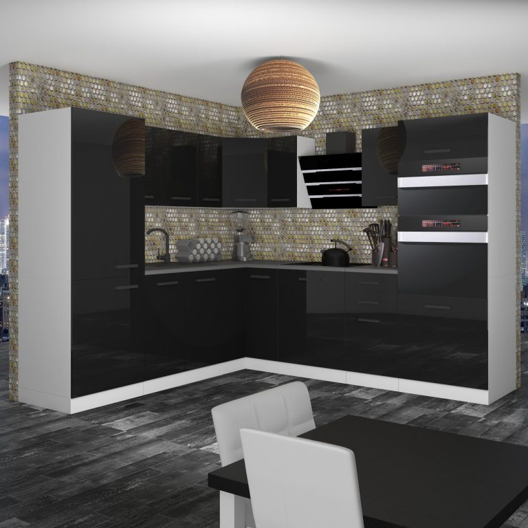 Meble kuchenne Premium Full Version 480 cm czarne połysk bez blatu Producent INF STACY/0/WT/B/0/B1