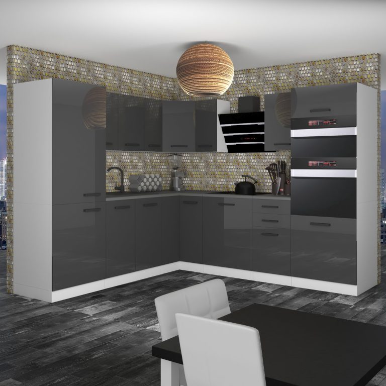 Meble kuchenne Premium Full Version 480 cm szare połysk bez blatu Producent INF STACY/0/WT/S/0/B1