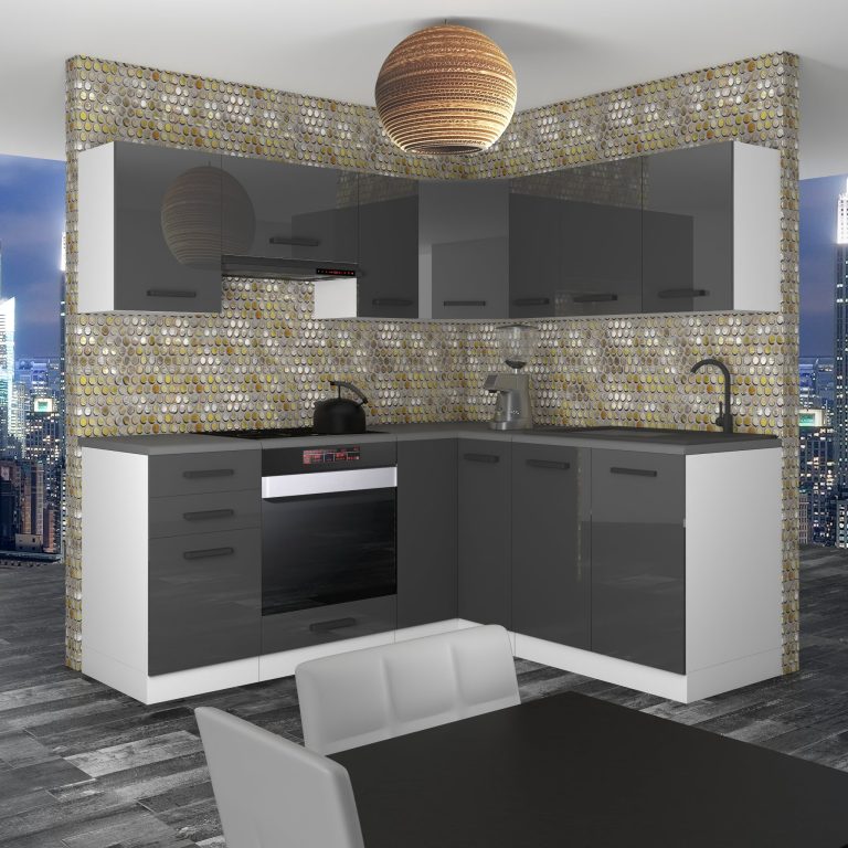 Meble kuchenne Premium Full Version 380 cm szare połysk bez blatu Producent INF SARAH/1/WT/S/0/B1