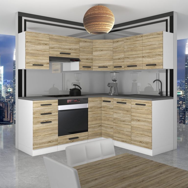 Meble kuchenne Premium Full Version 380 cm dębowe dąb wotan dąb sonoma z blatem Producent TOR SARAH/1/WT/DS/B/B1