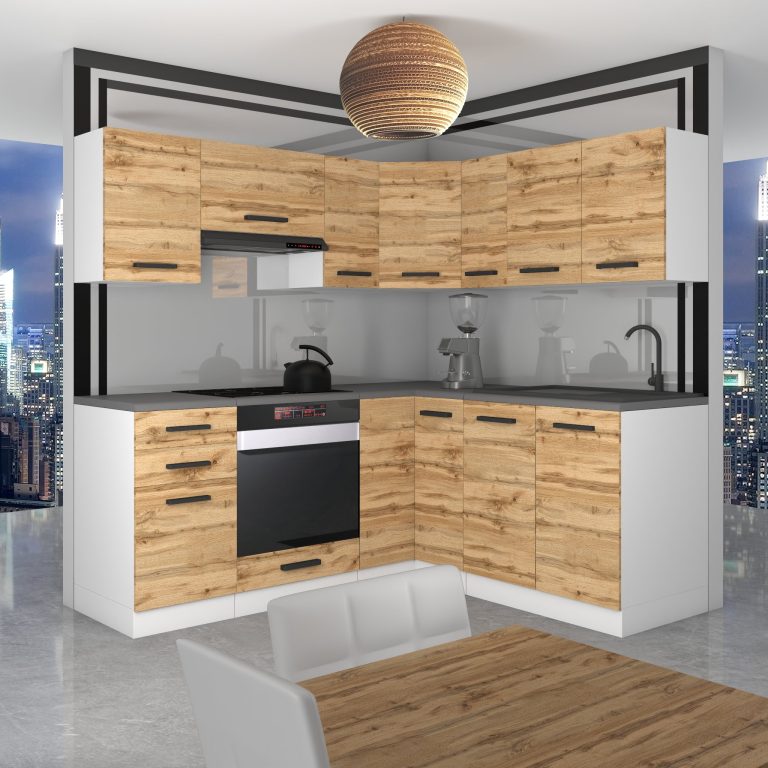 Meble kuchenne Premium Full Version 380 cm dębowe dąb wotan dąb sonoma z blatem Producent TOR SARAH/2/WT/DW/B/B1