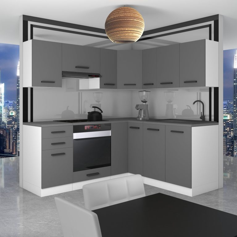 Meble kuchenne Premium Full Version 380 cm szare antracyt grafitowe z blatem Producent TOR SARAH/1/WT/SR/B/B1
