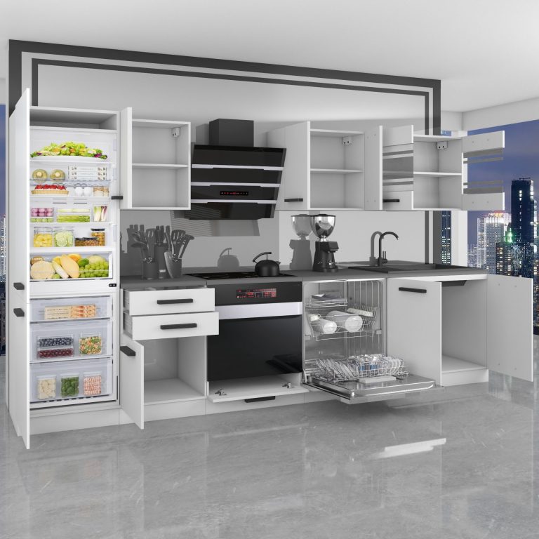 Meble kuchenne Premium Full Version 300 cm czerwone połysk bez blatu Producent INF CINDY/0/WT/R/0/B1