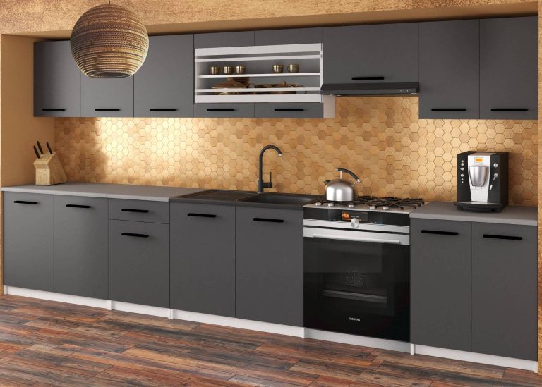 Meble kuchenne 320 cm szare antracyt grafitowe bez blatu Producent TOR JULIA/3/WT/SR/BB/B1
