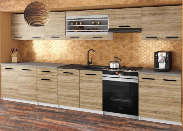 Meble kuchenne 320 cm dębowe dąb wotan dąb sonoma bez blatu Producent TOR JULIA/3/WT/DS/BB/B1